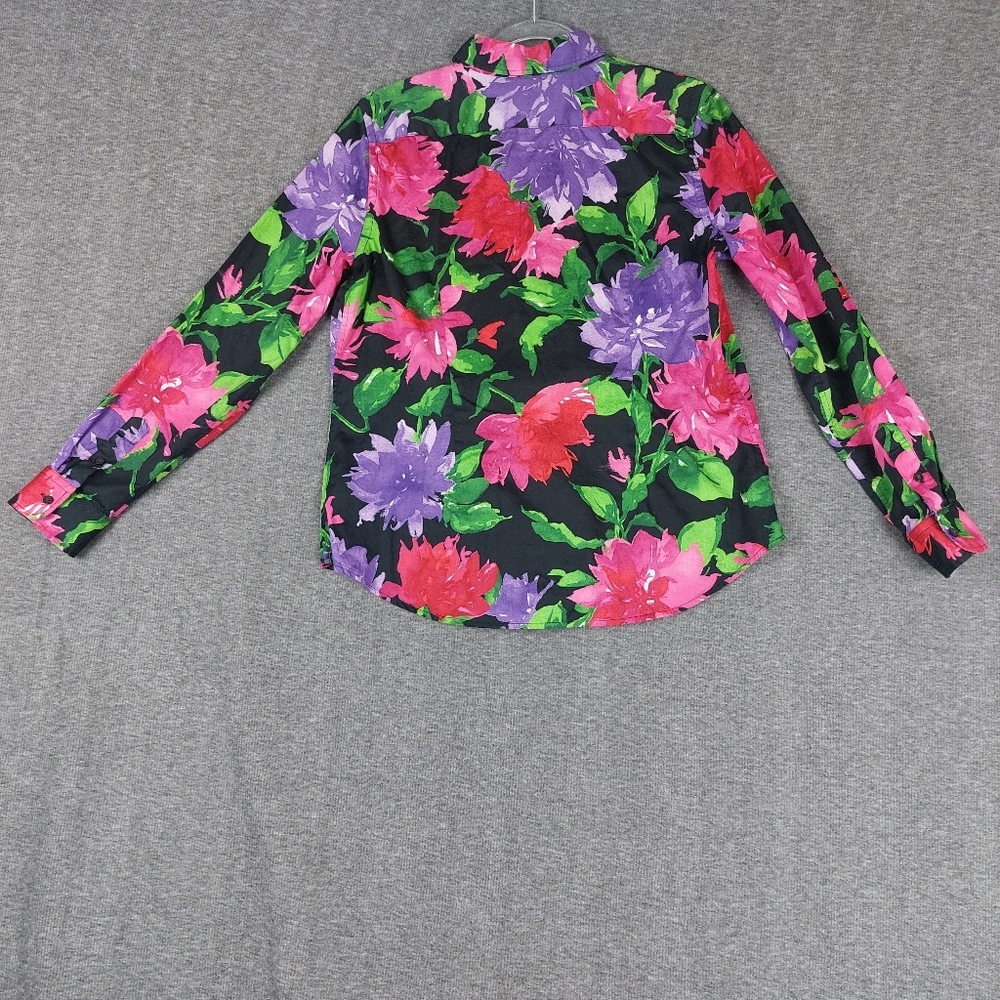 LAUREN RALPH LAUREN WOMENS BLACK MULTICOLORED FLORAL BUTTON FRONT SHIRT SIZE PL - Picture 6 of 6